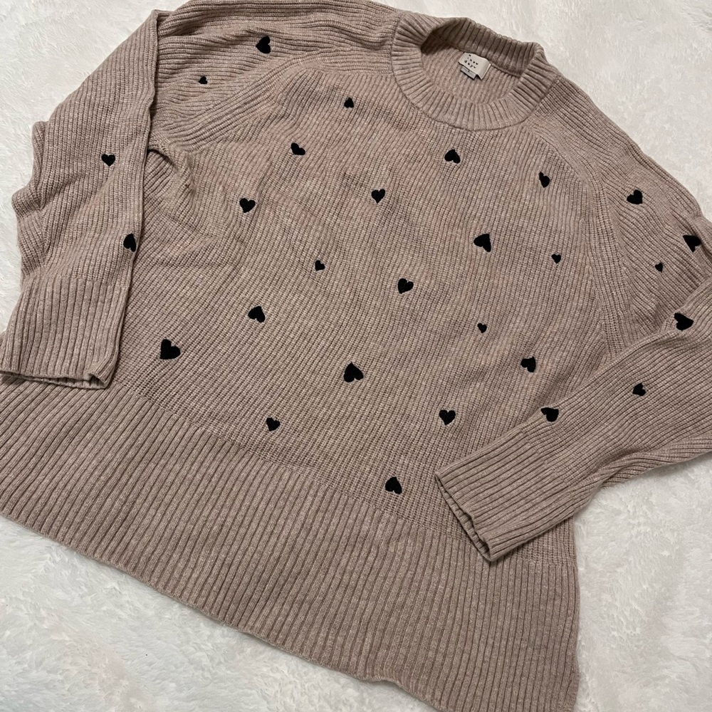 a new day Heart Patterned Tan Sweater